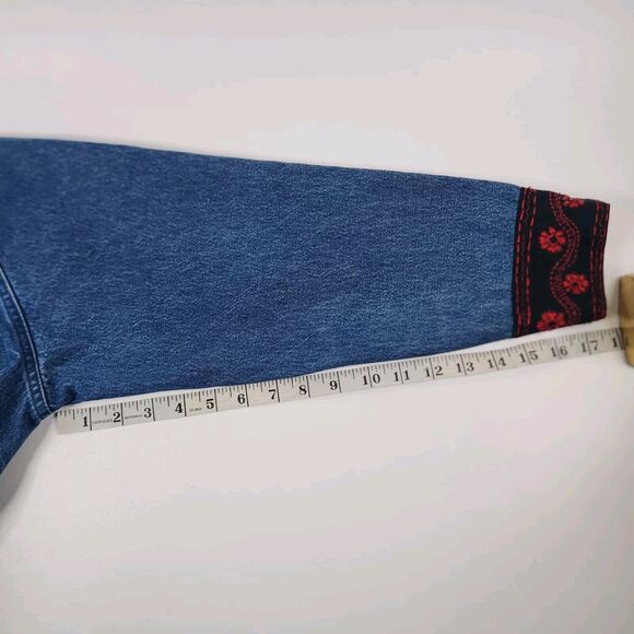 Life Style Denim Embroidered Red Black Floral Button Front Jacket Size S Japan - Picture 10 of 10